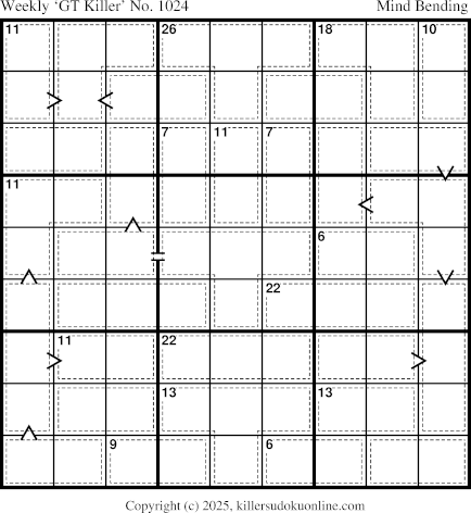 Greater Than Killer Sudoku for the week starting 11/24/2025