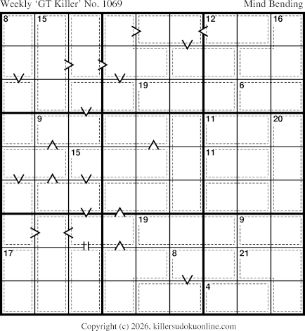 Greater Than Killer Sudoku for the week starting 10/12/2026